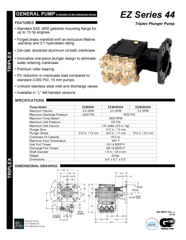 EZ4040G PUMP by GENERAL PUMP (6076) – North American Pressure Wash